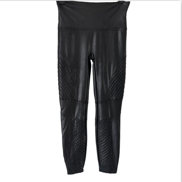 SPANX Faux Leather Metallic Stretch Moto Leggings Activewear Size Small - Picture 3 of 13